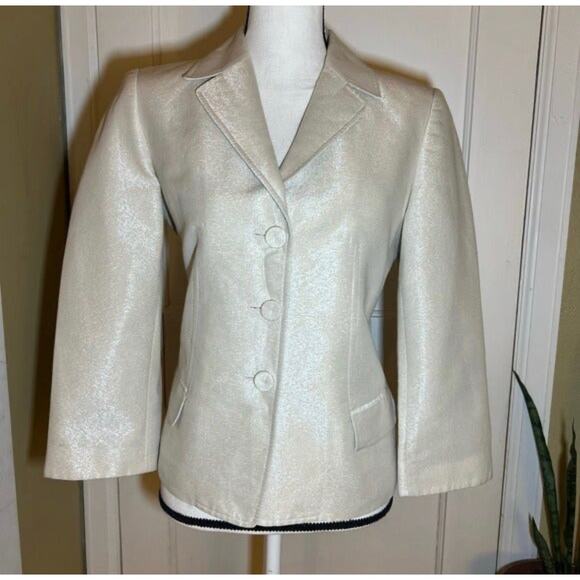 Ellen Tracy Cream White Sparkly Metallic Blazer Jacket Size 8 - Picture 1 of 12